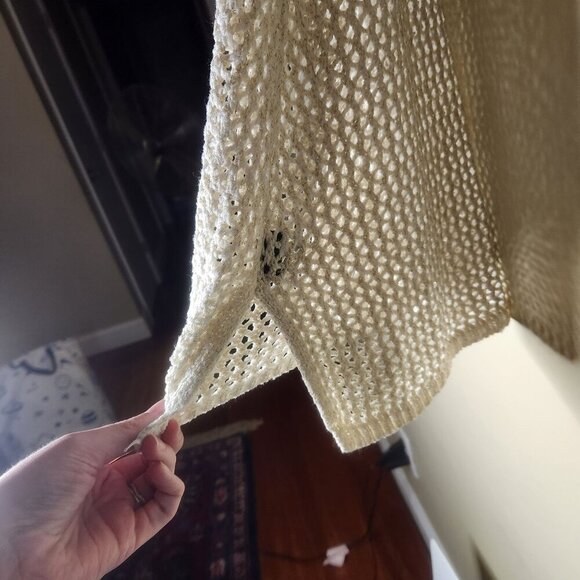 W118 Walter Baker Crochet Racerback Tank Top Sz L Cream Gold Shimmer Cover-up - Picture 3 of 8